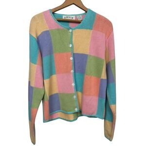 Vintage Orvis Women’s Pastel Ramie Cotton Color Block Patchwork Cardigan Medium